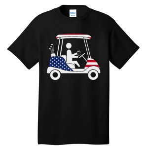 Golfing Beer Drinker Usa American Flag Golf Cart Gift Tall T-Shirt