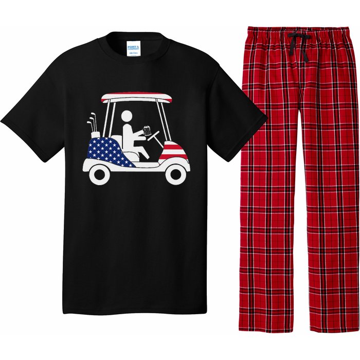 Golfing Beer Drinker Usa American Flag Golf Cart Gift Pajama Set