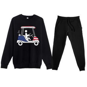 Golfing Beer Drinker Usa American Flag Golf Cart Gift Premium Crewneck Sweatsuit Set