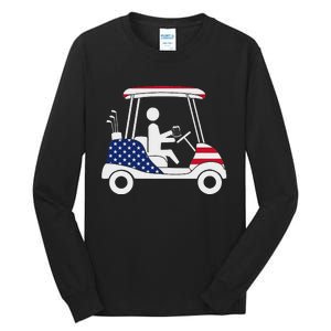 Golfing Beer Drinker Usa American Flag Golf Cart Gift Tall Long Sleeve T-Shirt