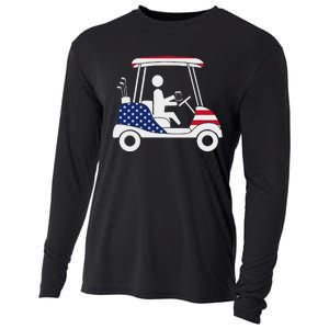 Golfing Beer Drinker Usa American Flag Golf Cart Gift Cooling Performance Long Sleeve Crew