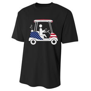 Golfing Beer Drinker Usa American Flag Golf Cart Gift Performance Sprint T-Shirt