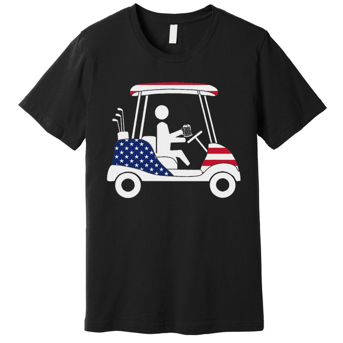 Golfing Beer Drinker Usa American Flag Golf Cart Gift Premium T-Shirt