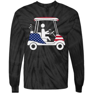 Golfing Beer Drinker Usa American Flag Golf Cart Gift Tie-Dye Long Sleeve Shirt