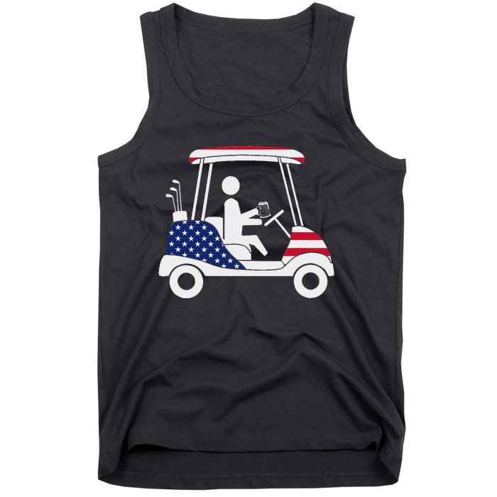 Golfing Beer Drinker Usa American Flag Golf Cart Gift Tank Top