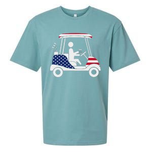 Golfing Beer Drinker Usa American Flag Golf Cart Gift Sueded Cloud Jersey T-Shirt