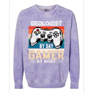 Geologist By Day Gamer By Night Video Gaming Fans Retro Meaningful Gift Colorblast Crewneck Sweatshirt