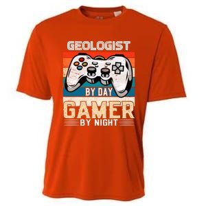 Geologist By Day Gamer By Night Video Gaming Fans Retro Meaningful Gift Cooling Performance Crew T-Shirt