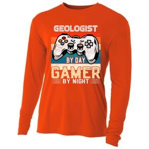 Geologist By Day Gamer By Night Video Gaming Fans Retro Meaningful Gift Cooling Performance Long Sleeve Crew