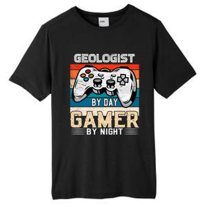 Geologist By Day Gamer By Night Video Gaming Fans Retro Meaningful Gift Tall Fusion ChromaSoft Performance T-Shirt