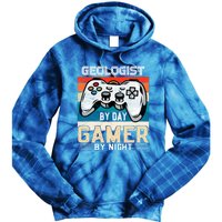 Geologist By Day Gamer By Night Video Gaming Fans Retro Meaningful Gift Tie Dye Hoodie