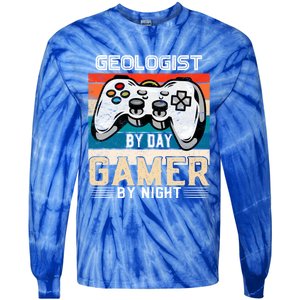 Geologist By Day Gamer By Night Video Gaming Fans Retro Meaningful Gift Tie-Dye Long Sleeve Shirt