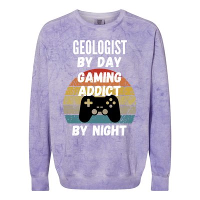 Geologist By Day Gaming Addict By Night Gift Colorblast Crewneck Sweatshirt