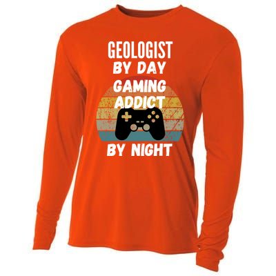 Geologist By Day Gaming Addict By Night Gift Cooling Performance Long Sleeve Crew