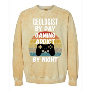 Geologist By Day Gaming Addict By Night Gift Colorblast Crewneck Sweatshirt