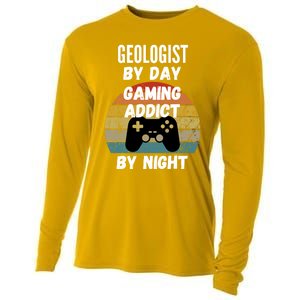 Geologist By Day Gaming Addict By Night Gift Cooling Performance Long Sleeve Crew