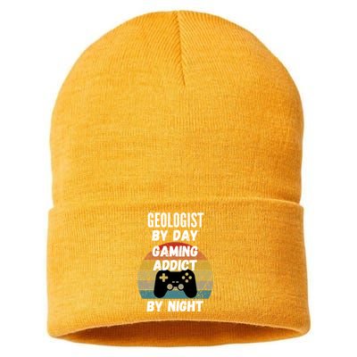 Geologist By Day Gaming Addict By Night Gift Sustainable Knit Beanie