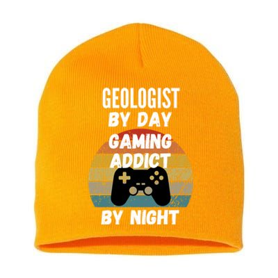 Geologist By Day Gaming Addict By Night Gift Short Acrylic Beanie