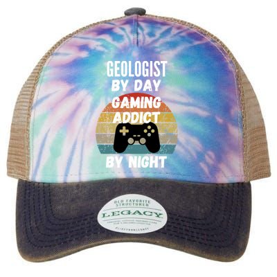 Geologist By Day Gaming Addict By Night Gift Legacy Tie Dye Trucker Hat