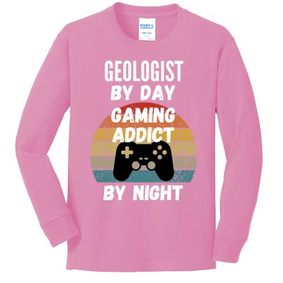 Geologist By Day Gaming Addict By Night Gift Kids Long Sleeve Shirt