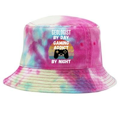 Geologist By Day Gaming Addict By Night Gift Tie-Dyed Bucket Hat