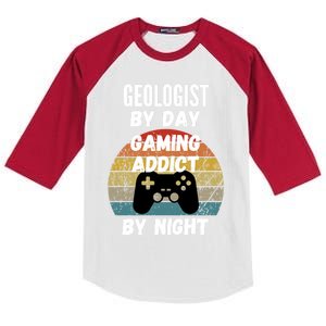 Geologist By Day Gaming Addict By Night Gift Kids Colorblock Raglan Jersey