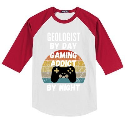 Geologist By Day Gaming Addict By Night Gift Kids Colorblock Raglan Jersey