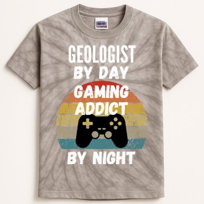 Geologist By Day Gaming Addict By Night Gift Kids Tie-Dye T-Shirt