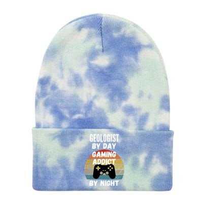 Geologist By Day Gaming Addict By Night Gift Tie Dye 12in Knit Beanie