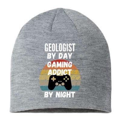 Geologist By Day Gaming Addict By Night Gift Sustainable Beanie