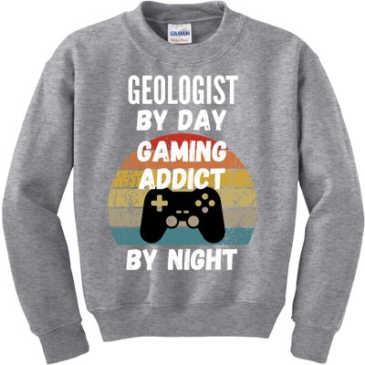 Geologist By Day Gaming Addict By Night Gift Kids Sweatshirt