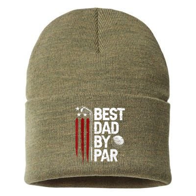 Golf Best Dad By Par Daddy Golfer American Flag Fathers Day Sustainable Knit Beanie