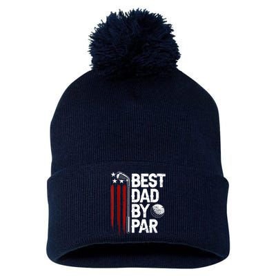 Golf Best Dad By Par Daddy Golfer American Flag Fathers Day Pom Pom 12in Knit Beanie