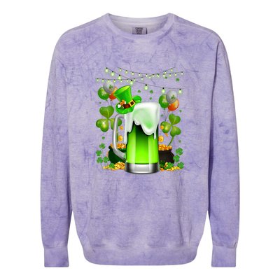 Green Beer Leprechaun St Patricks Day Shamrock Men Drinking  Colorblast Crewneck Sweatshirt