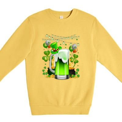 Green Beer Leprechaun St Patricks Day Shamrock Men Drinking  Premium Crewneck Sweatshirt