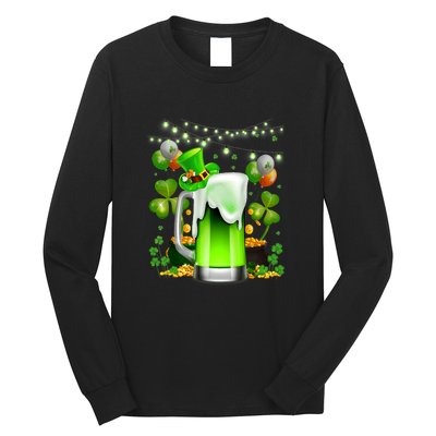 Green Beer Leprechaun St Patricks Day Shamrock Men Drinking  Long Sleeve Shirt