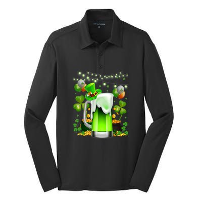 Green Beer Leprechaun St Patricks Day Shamrock Men Drinking  Silk Touch Performance Long Sleeve Polo