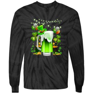 Green Beer Leprechaun St Patricks Day Shamrock Men Drinking  Tie-Dye Long Sleeve Shirt