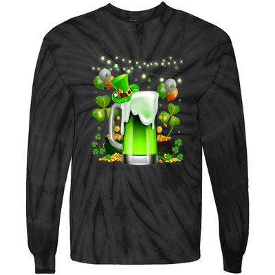 Green Beer Leprechaun St Patricks Day Shamrock Men Drinking  Tie-Dye Long Sleeve Shirt