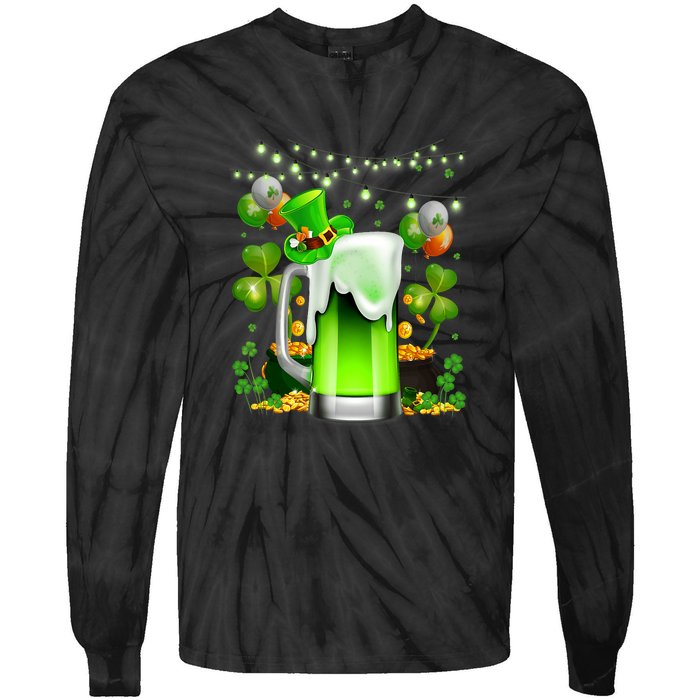 Green Beer Leprechaun St Patricks Day Shamrock Men Drinking  Tie-Dye Long Sleeve Shirt