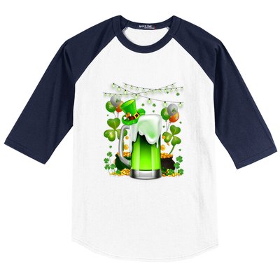 Green Beer Leprechaun St Patricks Day Shamrock Men Drinking  Baseball Sleeve Shirt