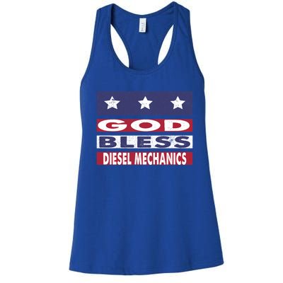 God Bless Diesel Mechanics Patriotic Christian Cute Gift Women's Racerback Tank