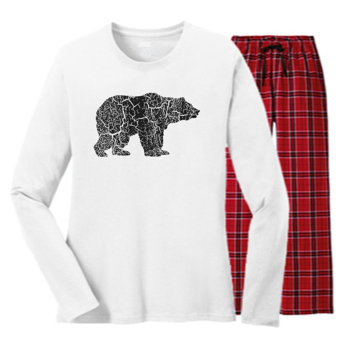 Grizzly Bear Distressed Print Vintage Grizzly Bear Women's Long Sleeve Flannel Pajama Set 