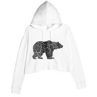 Grizzly Bear Distressed Print Vintage Grizzly Bear Crop Fleece Hoodie