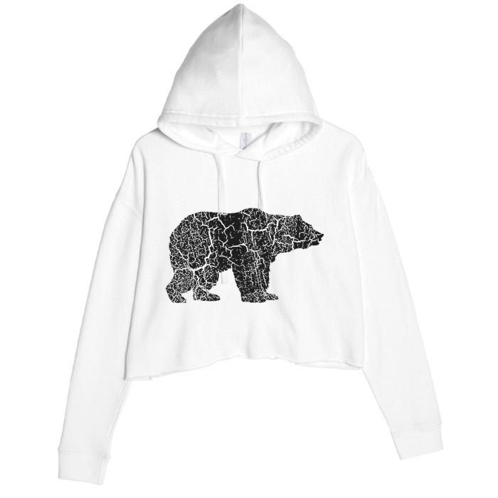 Grizzly Bear Distressed Print Vintage Grizzly Bear Crop Fleece Hoodie