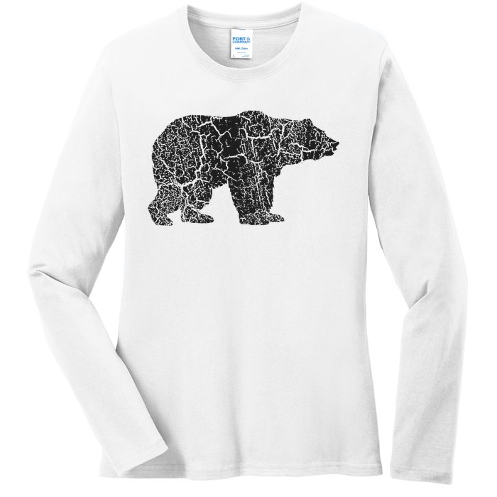 Grizzly Bear Distressed Print Vintage Grizzly Bear Ladies Long Sleeve Shirt