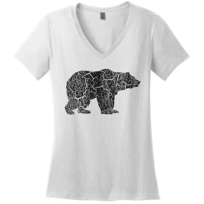 Grizzly Bear Distressed Print Vintage Grizzly Bear Women's V-Neck T-Shirt