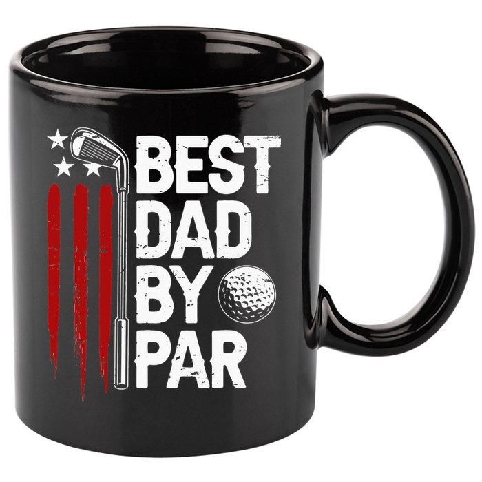 Golf Best Dad By Par Daddy Golfer American Flag Father's Day 11oz C Handle Ceramic Mug