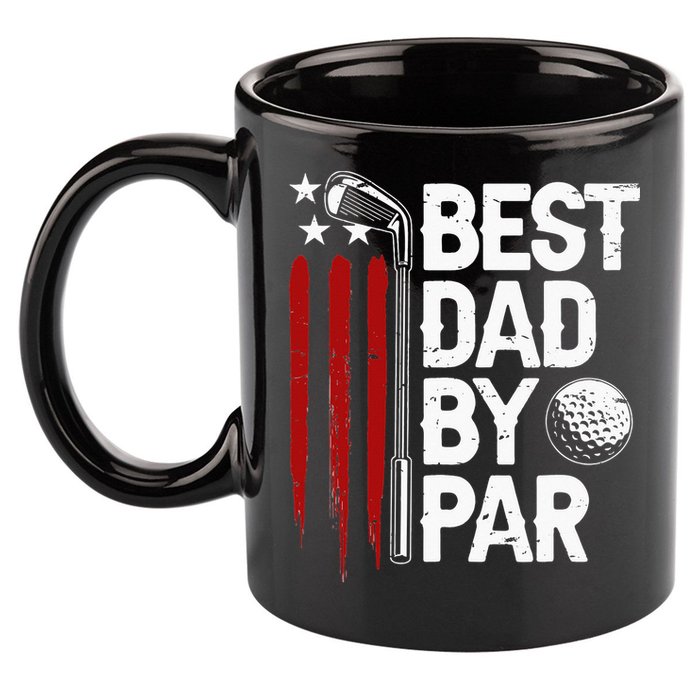 Golf Best Dad By Par Daddy Golfer American Flag Father's Day 11oz C Handle Ceramic Mug