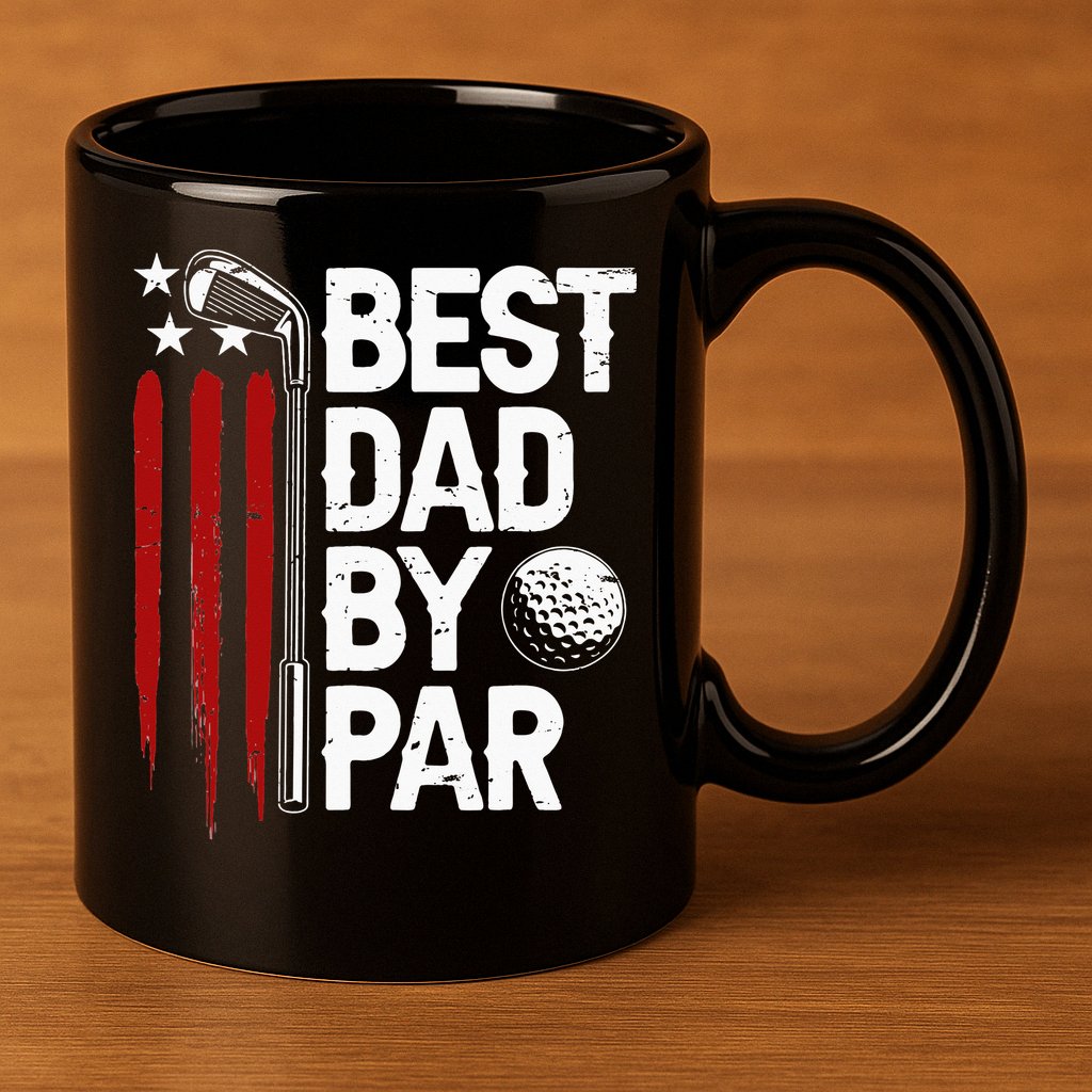 Golf Best Dad By Par Daddy Golfer American Flag Father's Day 11oz C Handle Ceramic Mug